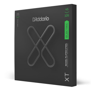 Juego de cuerdas para bajo d'Addario XTB45105 con aleación de nickel y acabado XT coated anti corrosión. Calibre 45-105.