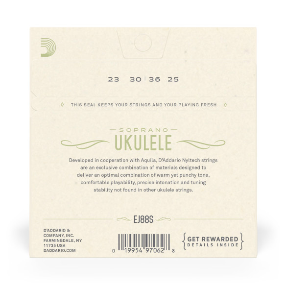 comprar Juego de cuerdas para Ukelele d'Addario EJ88S Cuerdas de Nyltech para ukulele soprano.
