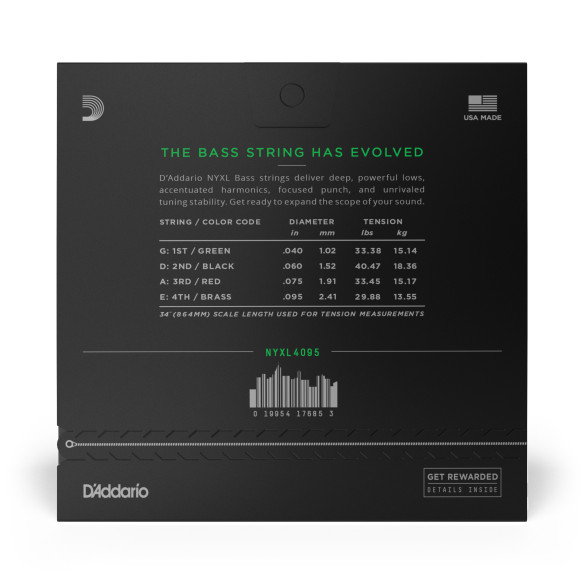 comprar Juego de cuerdas para Bajo Eléctrico d'Addario NYXL4095 de escala larga, calibre superligero, 40-95.
