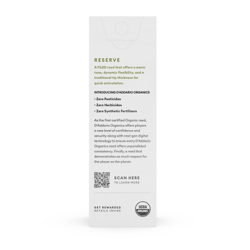 comprar Cañas Saxo Barítono D'Addario Organic Reserve dureza 3.0, caja de 5 cañas orgánicas limadas.