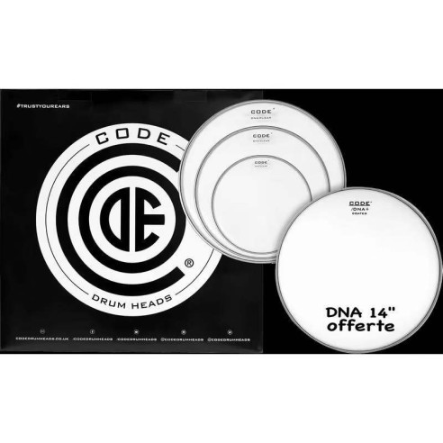 COMPRAR Set de parches para bateria CODE DNA FUSION Transparente  (10,12,14" + DNA 14 ").