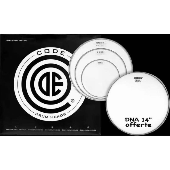 COMPRAR Set de parches para bateria CODE DNA FUSION Transparente  (10,12,14" + DNA 14 ").