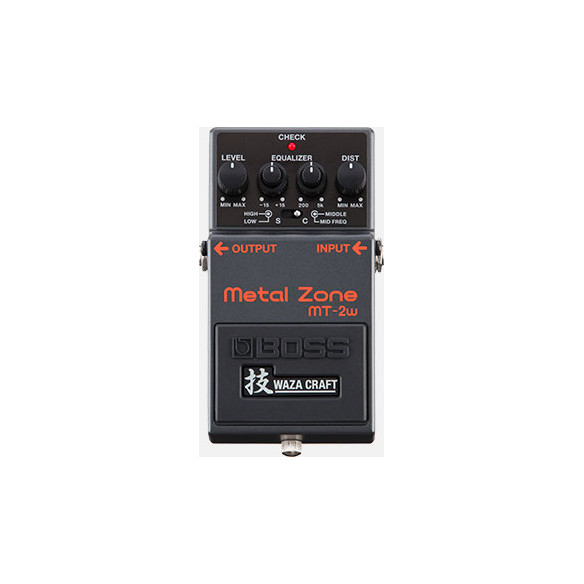 Pedal de Distorsión Boss Metal Zone Waza Craft MT-2W con circuitería de audio totalmente analógica, fabricado en Japón.