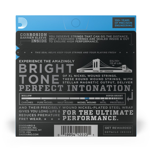 comprar Juego de Cuerdas para Guitarra Eléctrica d'addario EXL110+. Entorchado de níquel, calibre regular fino, 10,5-48
