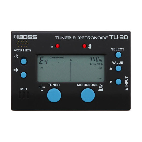 comprar afinador, comprar metrónomo, Afinador y metrónomo Boss TU-30 con micrófono incorporado, de calidad profesional