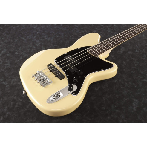 Bajo eléctrico Ibanez TMB30-BK de escala corta de 30", acabado en Ivory , con cuerpo de caoba y Pastillas Dynamix P/J.