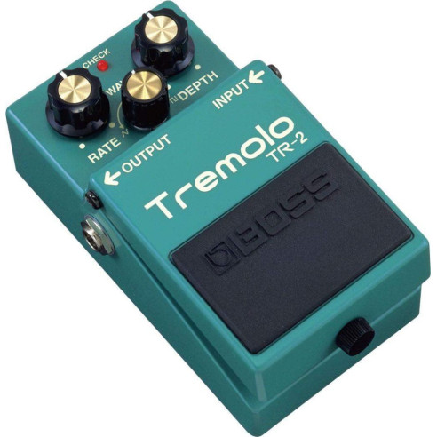 Pedal Tremolo Boss TR-2 con efectos de tremolo clásicos de los amplificadores de antaño.