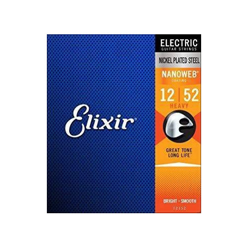 Juego de cuerdas Elixir para guitarra eléctrica 12152, Recubrimiento NanoWeb. Calibre Heavy 12 16 24w 32 42 52