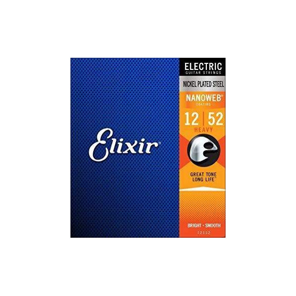 Juego de cuerdas Elixir para guitarra eléctrica 12152, Recubrimiento NanoWeb. Calibre Heavy 12 16 24w 32 42 52 Juego de cuerdas Elixir para guitarra eléctrica 12152, Recubrimiento NanoWeb. Calibre Heavy 12 16 24w 32 42 52