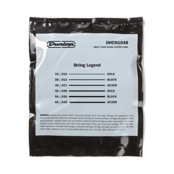 Juego de cuerdas para guitarra Eléctrica Dunlop Heavy Core Nickel Wound DHCN1048 10-48. Calibre 10-13-17-28-38-48. Juego de cuerdas para guitarra Eléctrica Dunlop Heavy Core Nickel Wound DHCN1048 10-48. Calibre 10-13-17-28-38-48.