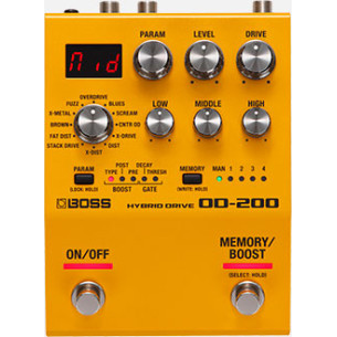 comprar Pedal Hybrid Overdrive Boss OD-200 para conseguir casi cualquier sonido con ganancia que te puedas imaginar.