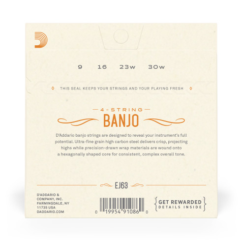 comprar Juego de cuerdas para Banjo Tenor d'Addario EJ63 Cuerdas para banjo tenor, níquel, 9-30.