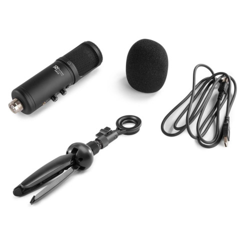 POWER DYNAMICS PCM120 Micrófono de Condensador USB Audio Broadcasting y Streaming incluye Trípode y Cable USB.