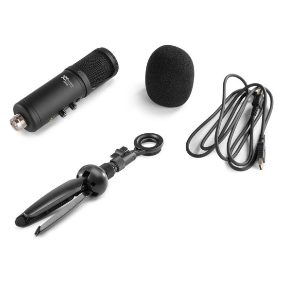 POWER DYNAMICS PCM120 Micrófono de Condensador USB Audio Broadcasting y Streaming incluye Trípode y Cable USB.