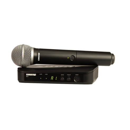 SHURE BLX24E/SM58 H8E Sistema Micrófono Inalambrico hasta 12 sistemas simultaneos, 14 horas de uso continuo con Pilas AA