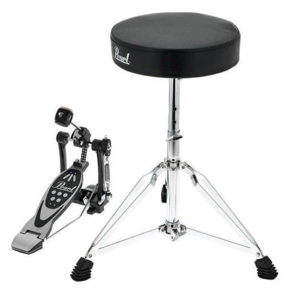 Hardware Pack Pearl HWP-DP53 que incluye un sillín de bateria Pearl D-50 y un Pedal de Bombo sencillo P-530.