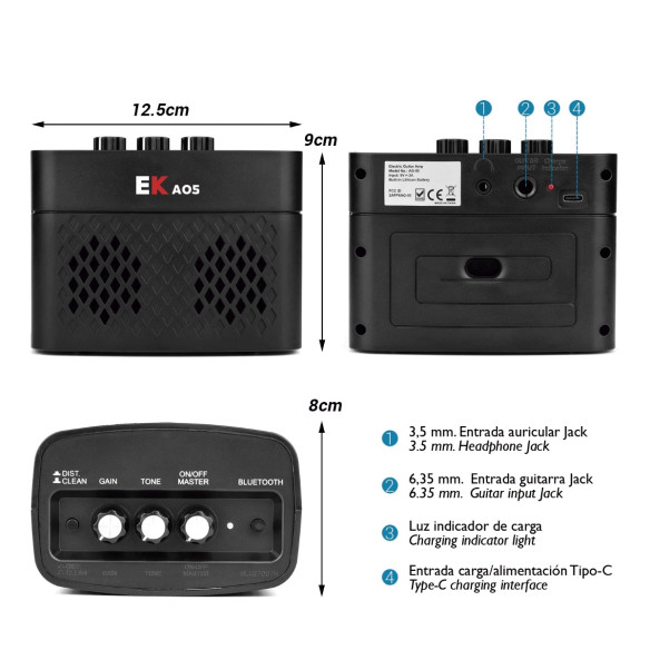 EK A05 Amplificador Guitarra recargable 5W EK A05 Amplificador Guitarra recargable 5W