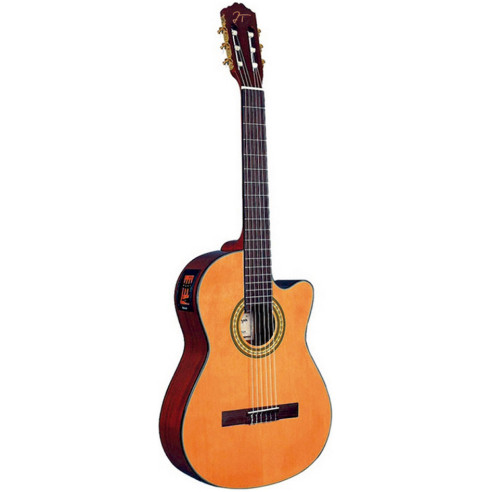 comprar Guitarra clásica o española electrificada economica Oqan QGC-20CE con volumen y ecualizador.