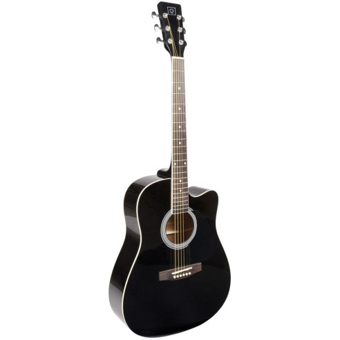 Guitarra acústica Oqan QGA-21C tipo dreadnought con cutaway en acabado negro brillante.