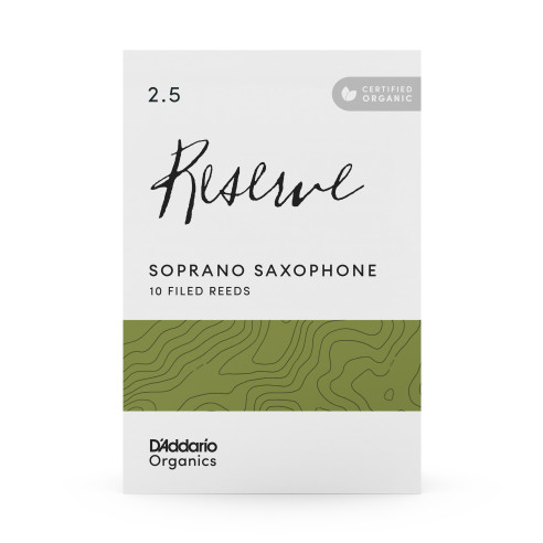 comprar Cañas Saxo soprano D'Addario Organic Reserve dureza 2.5, caja de 10 cañas orgánicas limadas.