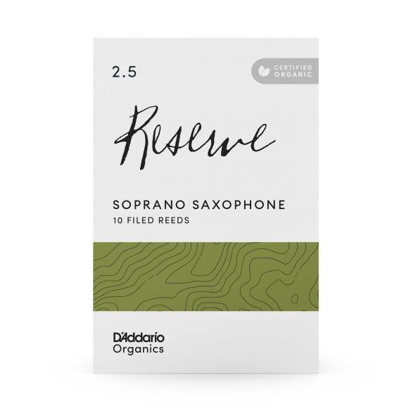 comprar Cañas Saxo soprano D'Addario Organic Reserve dureza 2.5, caja de 10 cañas orgánicas limadas.