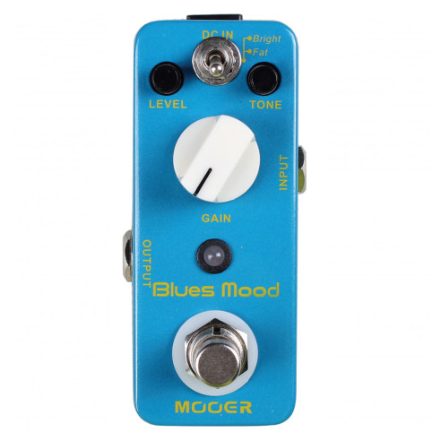 Pedal Mooer Micro Series Blues Mood Overdrive con un amplio rango de frecuencias con respuesta blues.