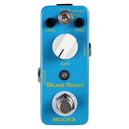 Pedal Mooer Micro Series Blues Mood Overdrive con un amplio rango de frecuencias con respuesta blues.
