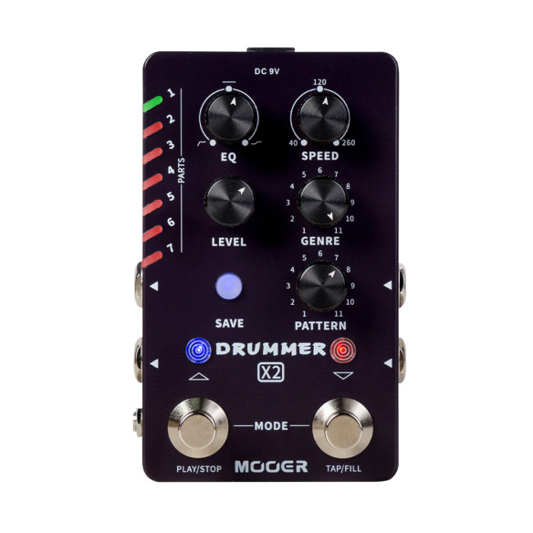 comprar Pedal Caja de Ritmos MOOER Drummer X2 pensado para guitarristas que necesitan ritmos de bateria en directo.