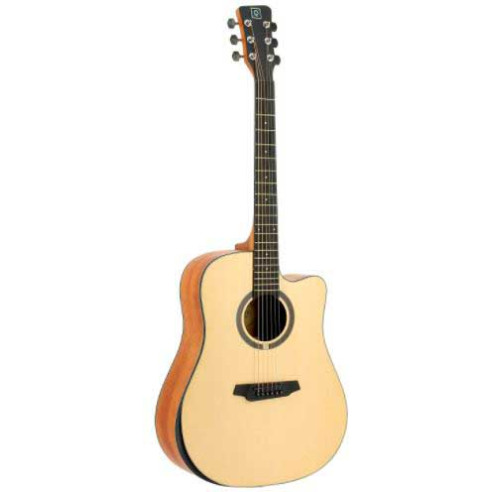 Guitarra acústica Oqan QGA-100C tipo dreadnought con cutaway y tapa sólida de picea. Acabado natural mate.