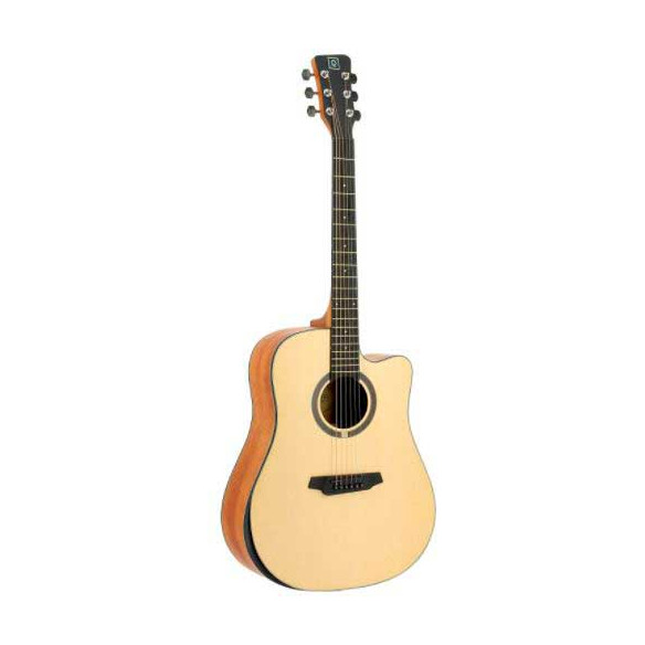 Guitarra acústica Oqan QGA-100C tipo dreadnought con cutaway y tapa sólida de picea. Acabado natural mate.