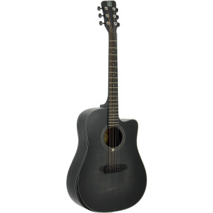 Guitarra acústica Oqan QGA-101 BKC tipo dreadnought con cutaway y tapa laminada de picea. Acabado negro mate.