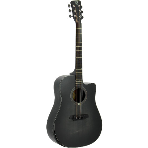 Guitarra acústica Oqan QGA-101 BKC tipo dreadnought con cutaway y tapa laminada de picea. Acabado negro mate.