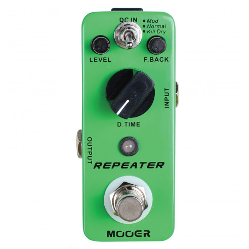 Pedal Mooer Micro Series Repeater Delay, un pedal de Delay digital con 3 modos: Mod, Normal y Kill Dry.