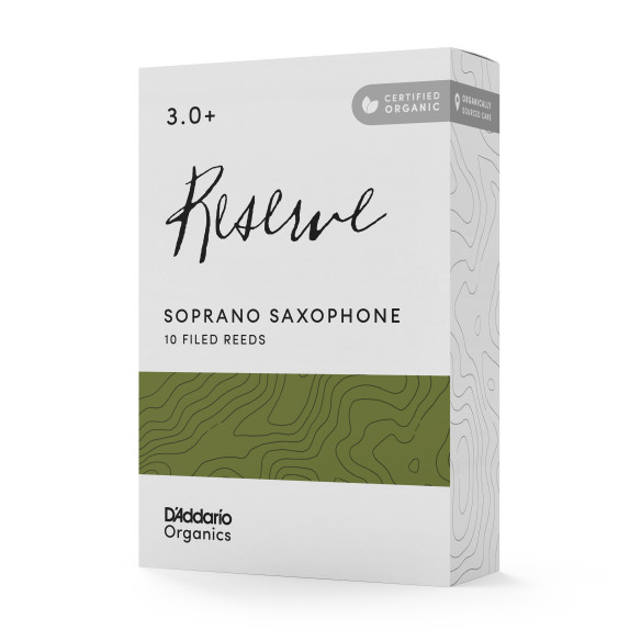 comprar Cañas Saxo soprano D'Addario Organic Reserve dureza 3.0+, caja de 10 cañas orgánicas limadas.