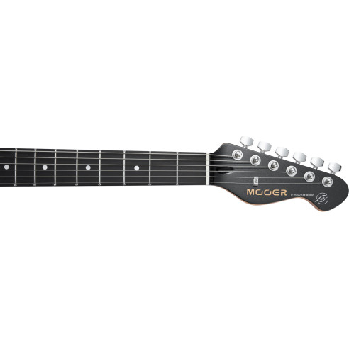 Guitarra Eléctrica MOOER MSC12 Pro con un diseño moderno y un llamativo acabado Iron Silver.
