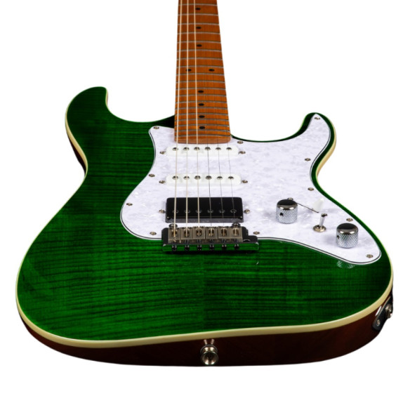 Guitarra Eléctrica JET JS600-TGR-HSS Transparent Green con pastillas HSS Alnico.