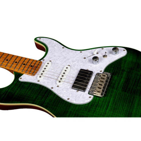 Guitarra Eléctrica JET JS600-TGR-HSS Transparent Green con pastillas HSS Alnico.