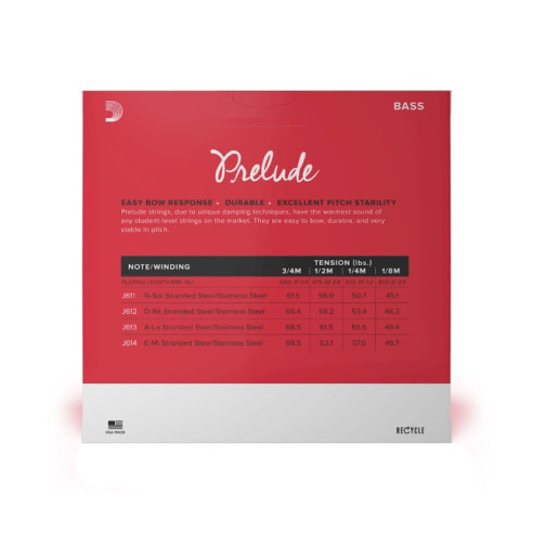cuerdas Contrabajo D'Addario Prelude Series J610 1/8M Medium,