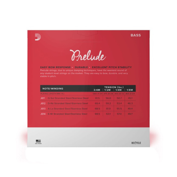 cuerdas Contrabajo D'Addario Prelude Series J610 1/8M Medium, cuerdas Contrabajo D'Addario Prelude Series J610 1/8M Medium,