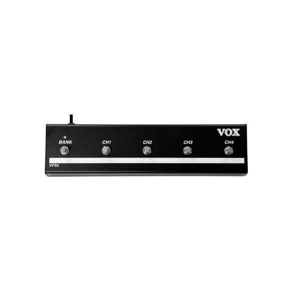 Pedal de control Vox VFS5 para amplificadores de la serie VT. Cuatro interruptores de canal. Un interruptor de banco. Pedal de control Vox VFS5 para amplificadores de la serie VT. Cuatro interruptores de canal. Un interruptor de banco.
