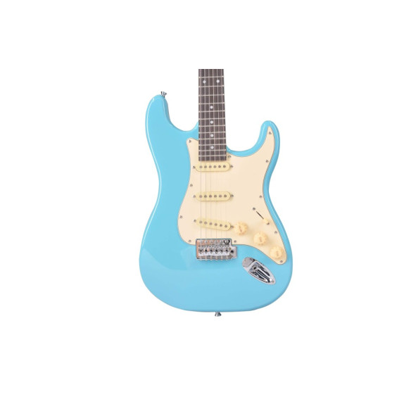 Guitarra Eléctrica tipo Strato con cuerpo macizo Oqan QGE-RST4 Blue RIFF Series. Acabado en Azul.