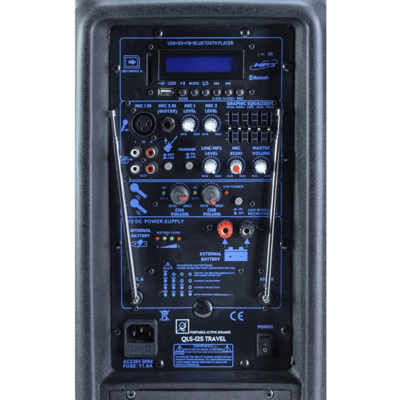 Comprar Altavoz con batería recargable OQAN QLS-12S TRAVEL, con 2 micrófonos inalámbricos UHF y 300w de potencia.