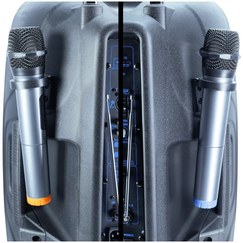 Comprar Altavoz con batería recargable OQAN QLS-12S TRAVEL, con 2 micrófonos inalámbricos UHF y 300w de potencia.