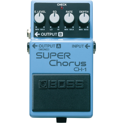 Pedal Boss CH-1 Super Chorus, moderno pedal Stereo Chorus con una gran variedad de tonos ricos y sonidos gruesos.