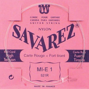 Cuerda para Guitarra Clásica Savarez Carta Roja 1ª (MI) 521R Tensión Normal-Alta de nylon transparente. 2