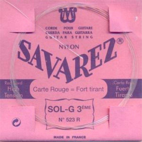 Cuerda para Guitarra Clásica Savarez Carta Roja 3ª (SOL) 523R Tensión Normal-Alta de nylon transparente.