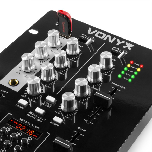 Vonyx STM2300 Mezclador DJ de 2 canales USB/MP3