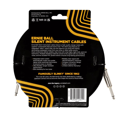 Ernie Ball EB6473 Cable instrumento silent 6m negro