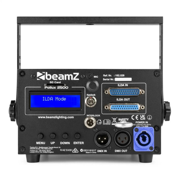 BeamZ POLLUX 2500 Laser Analógico RGB Módulos láser rojo (600 mW), verde (800 mW) y azul (1100 mW)