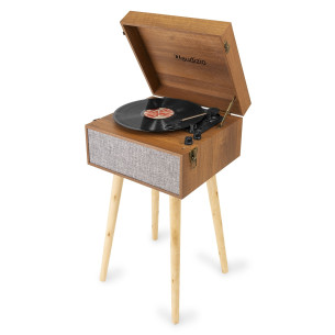 Audizio FREMONT Natural Tocadiscos retro con mueble, bluetooth y USB 2